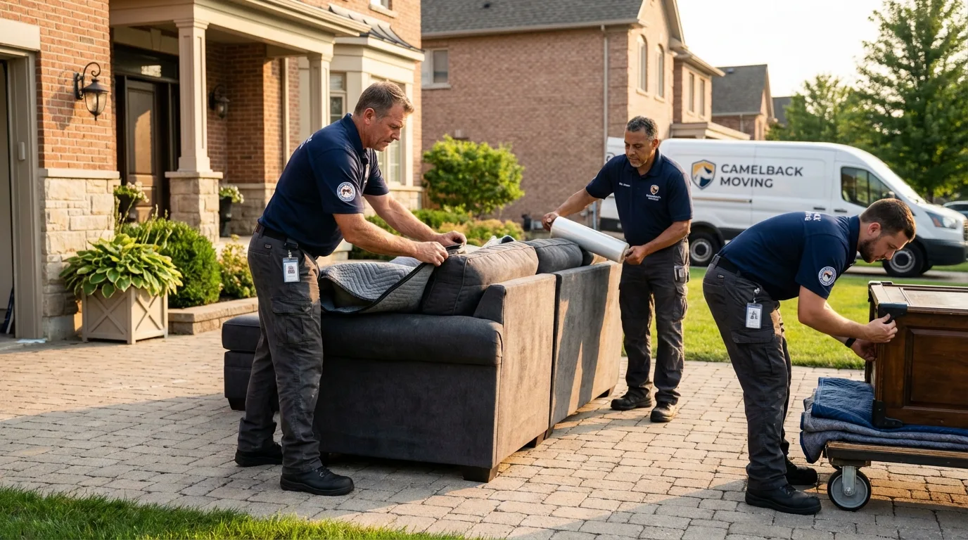 Large estate moving crew wrapping furniture in Yorkville, OH