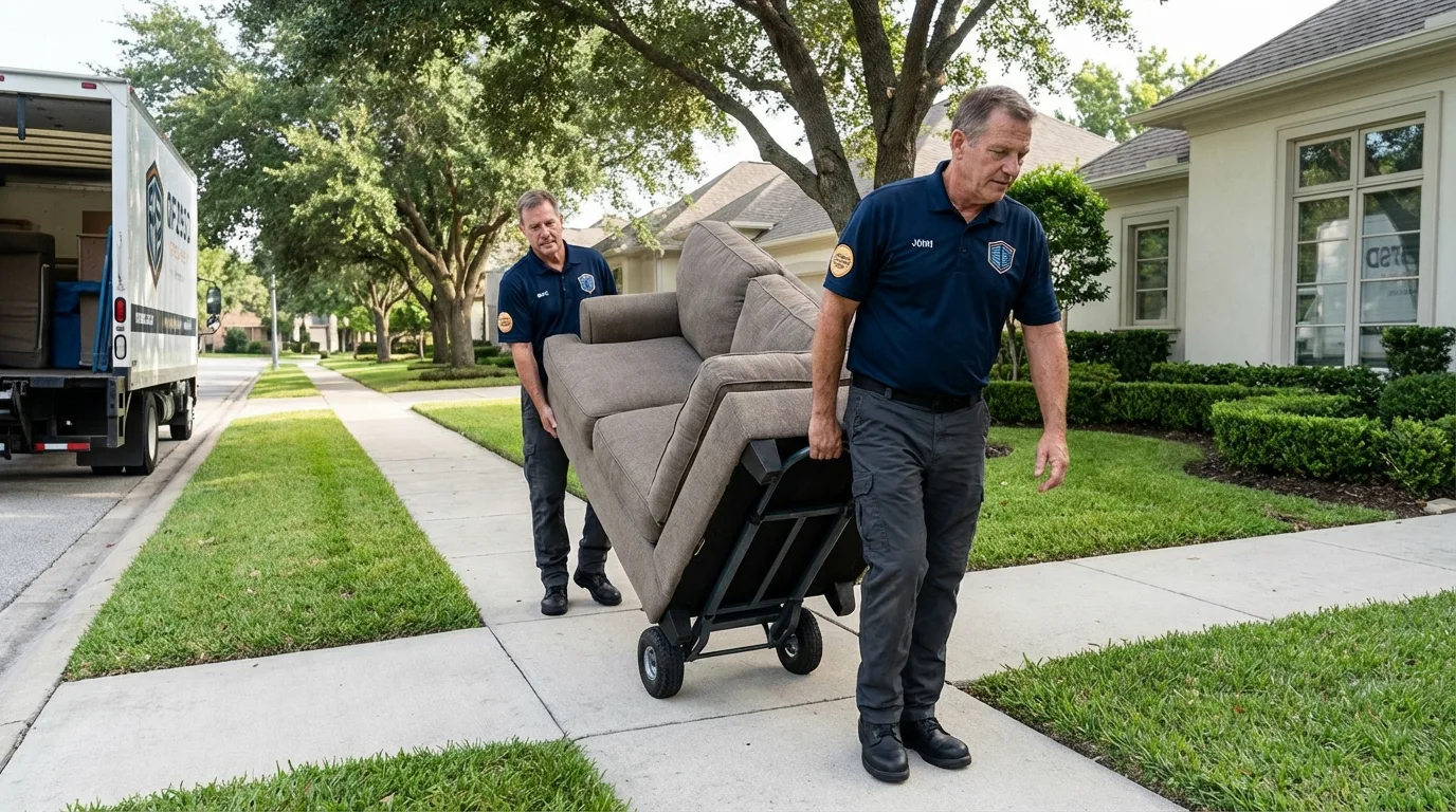 Local residential moving crew loading furniture in Yorkville, OH