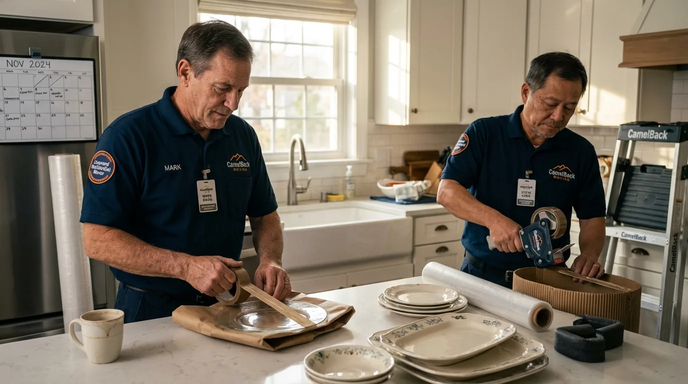 Professional crew packing kitchen dishware in Yorkville, OH